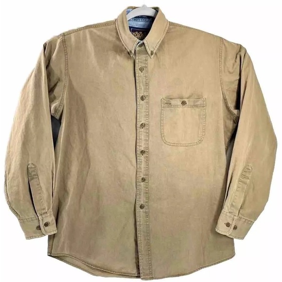 Vintage Ralph Lauren Chaps Button Shirt Mens 14 1/2 Field Factory Khaki Safari - Picture 1 of 7